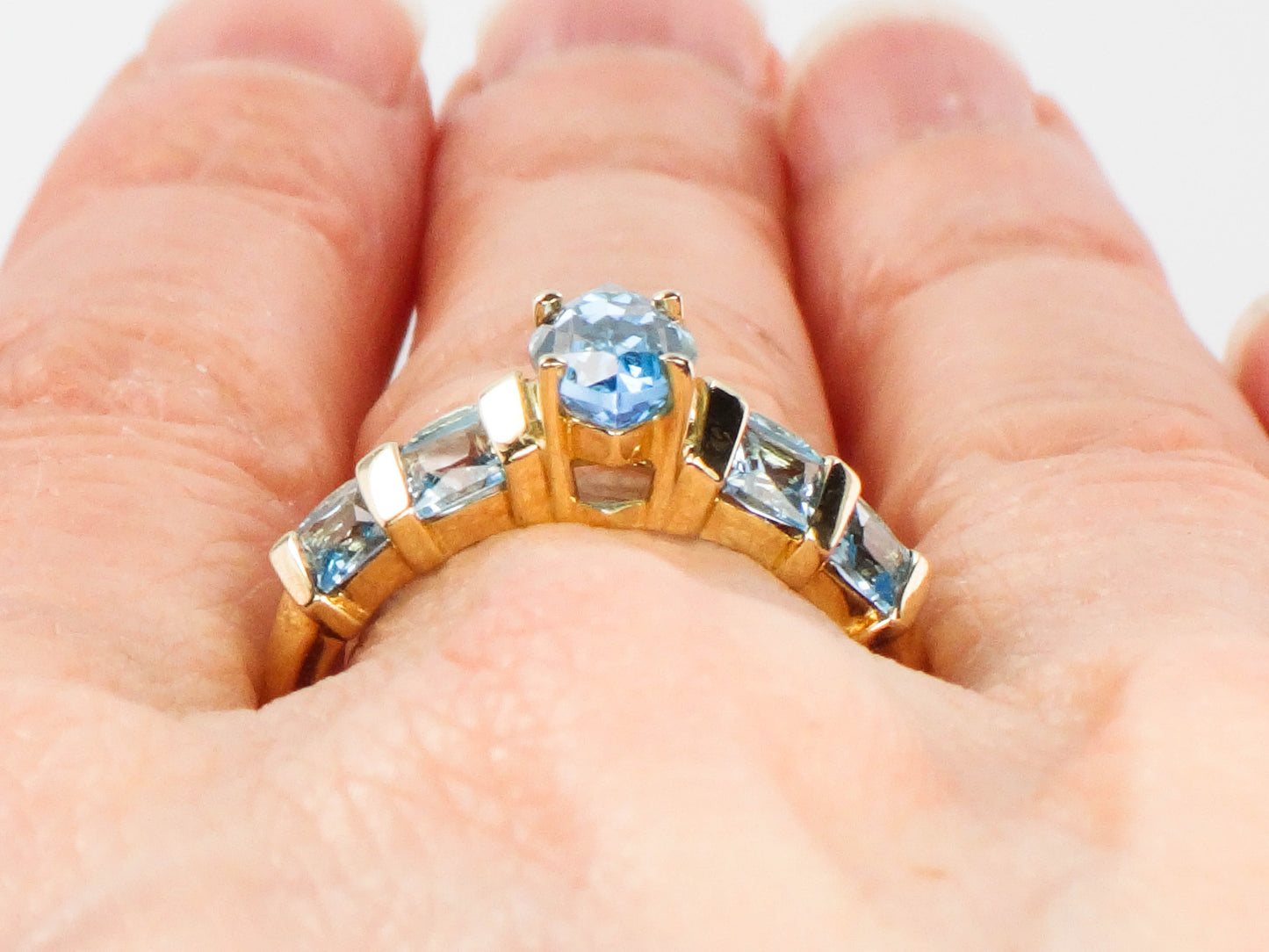 Vintage 14k Marquise Cut Blue Topaz Ring, December Birthstone Ring, Size 7.25