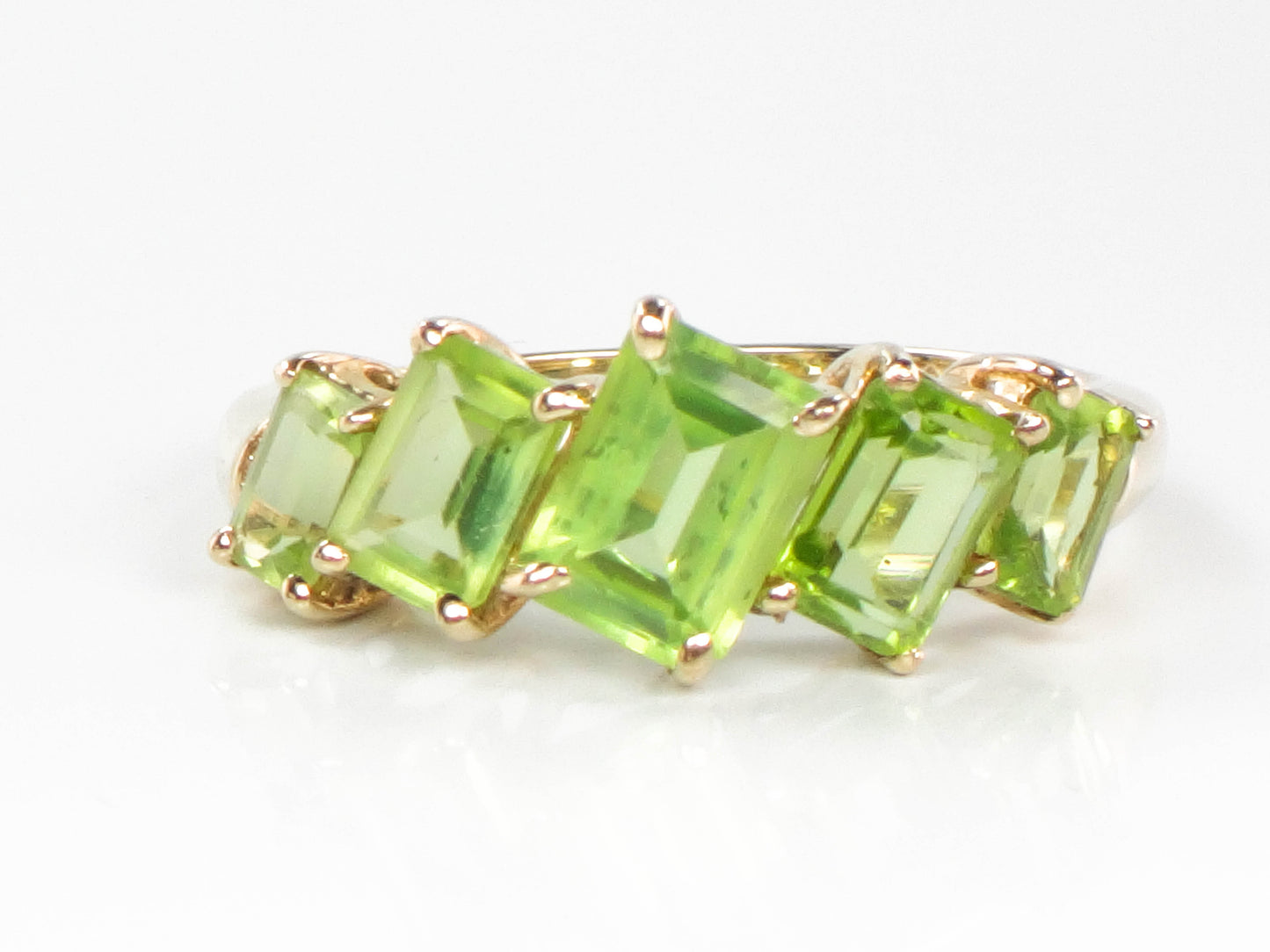 Vintage 10k Yellow Gold Rectangle Cut Peridot Ring, August Birthstone Band, Size 9.5