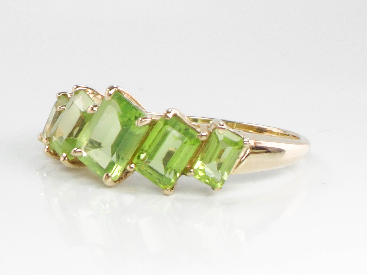 Vintage 10k Yellow Gold Rectangle Cut Peridot Ring, August Birthstone Band, Size 9.5
