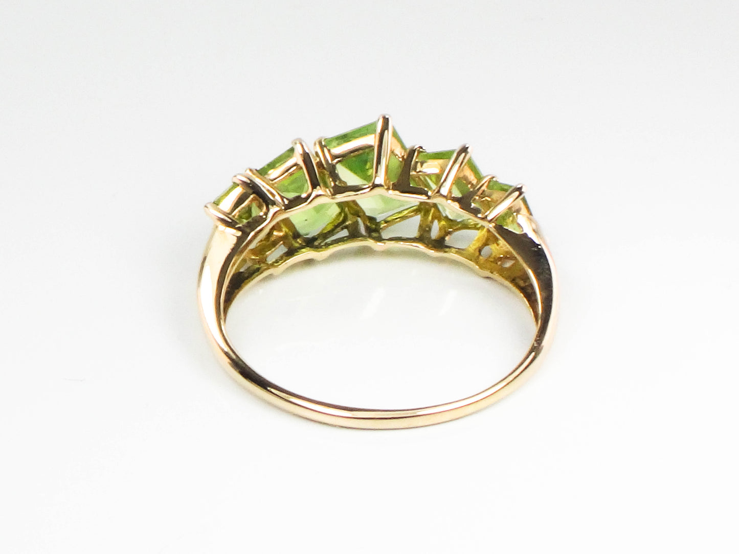 Vintage 10k Yellow Gold Rectangle Cut Peridot Ring, August Birthstone Band, Size 9.5
