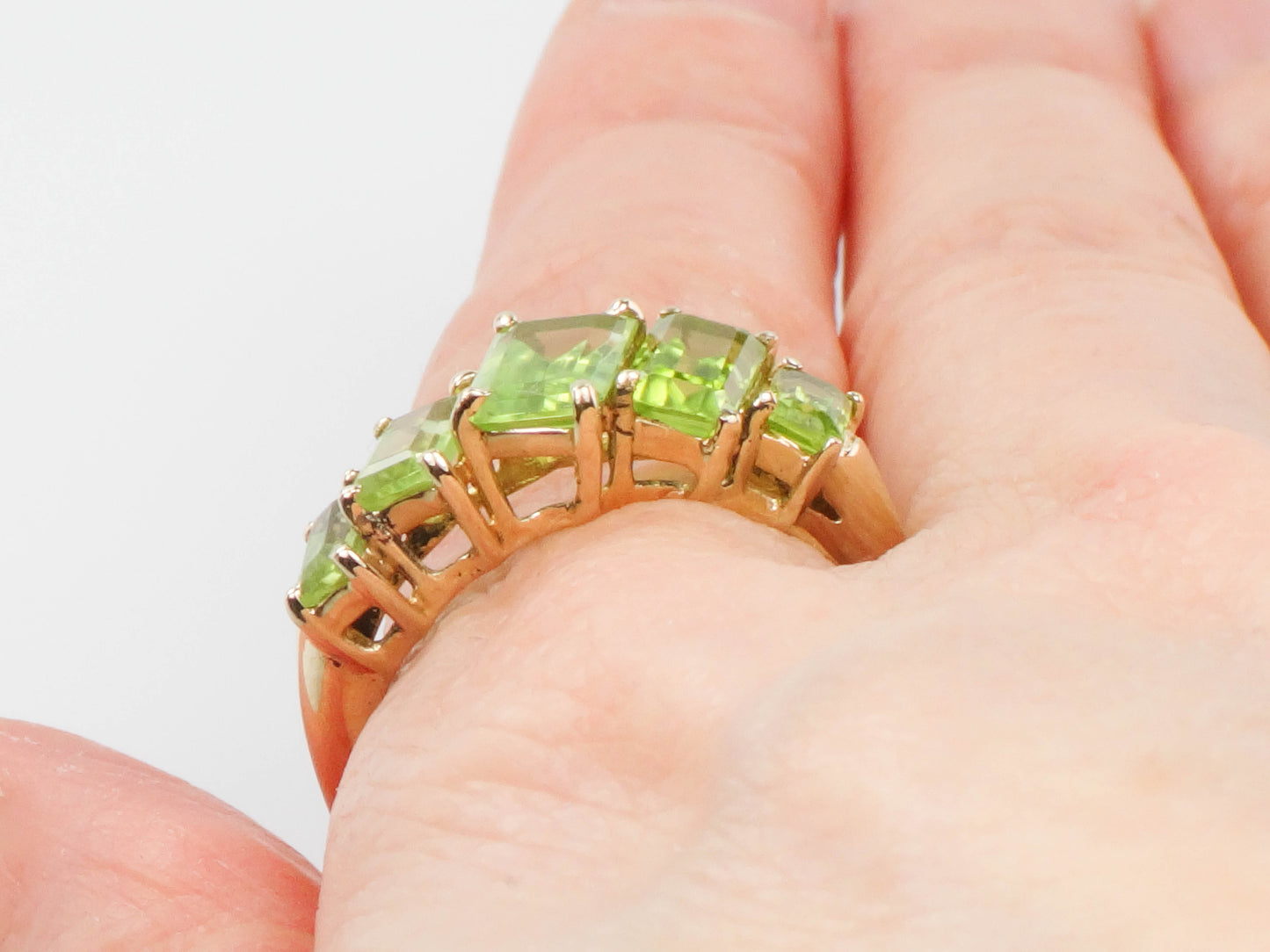 Vintage 10k Yellow Gold Rectangle Cut Peridot Ring, August Birthstone Band, Size 9.5