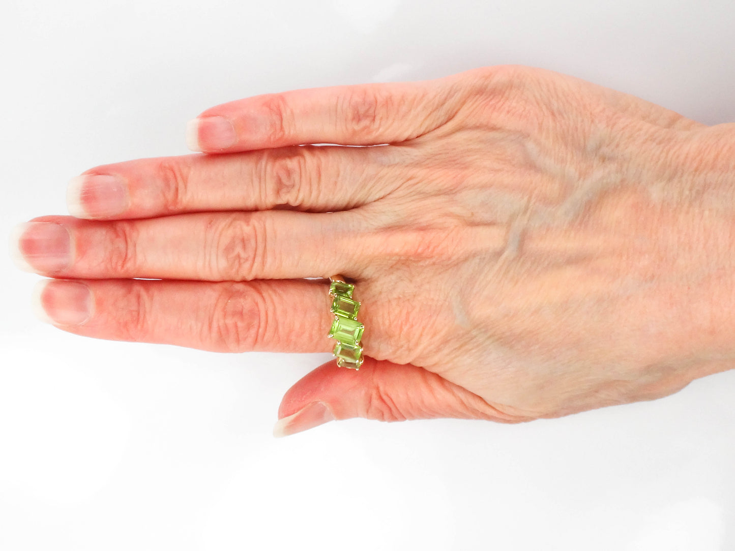 Vintage 10k Yellow Gold Rectangle Cut Peridot Ring, August Birthstone Band, Size 9.5