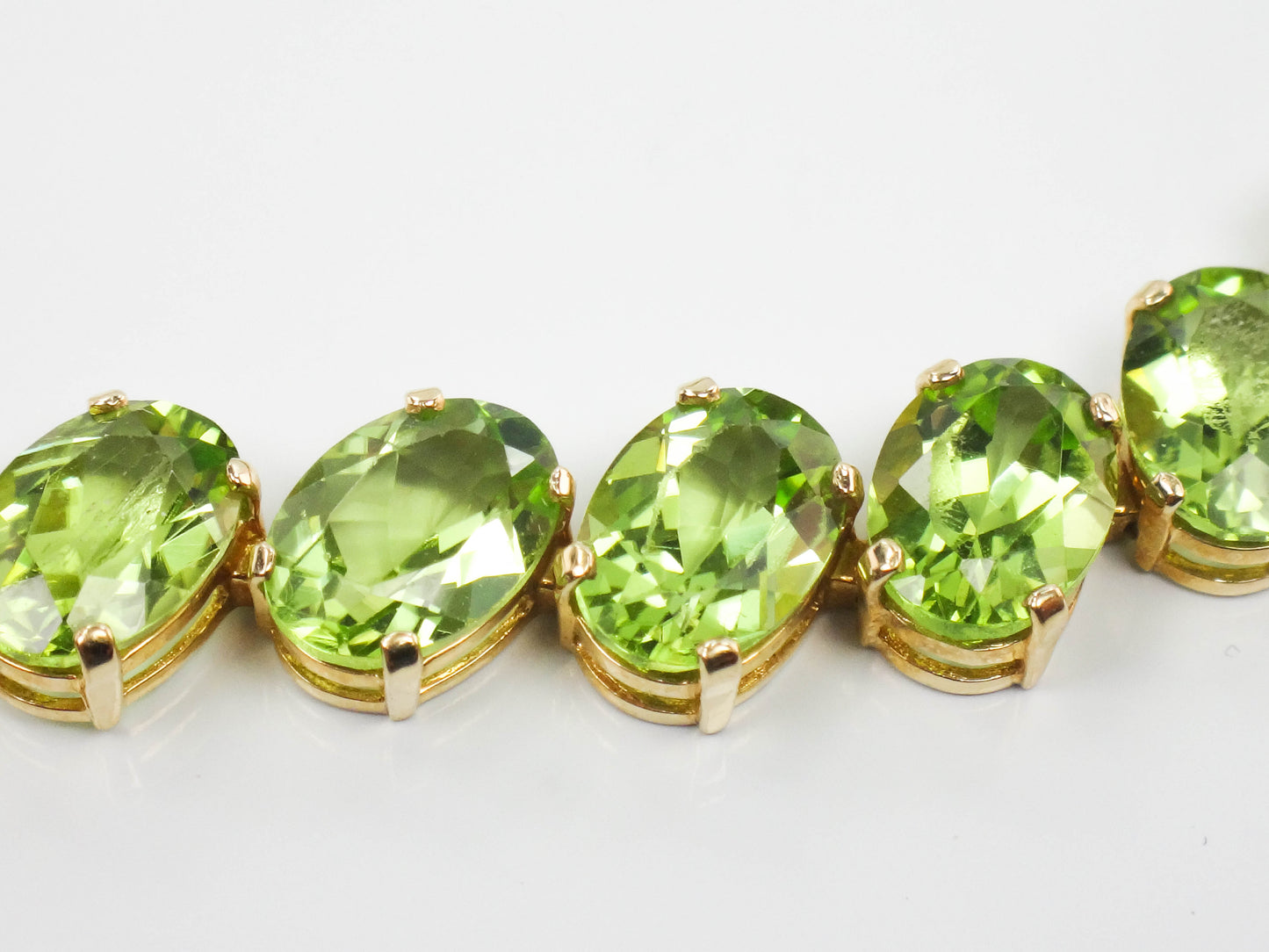 Estate 14k Yellow Gold Oval Cut Natural Peridot Tennis Bracelet, Green Stone Bracelet, 8"