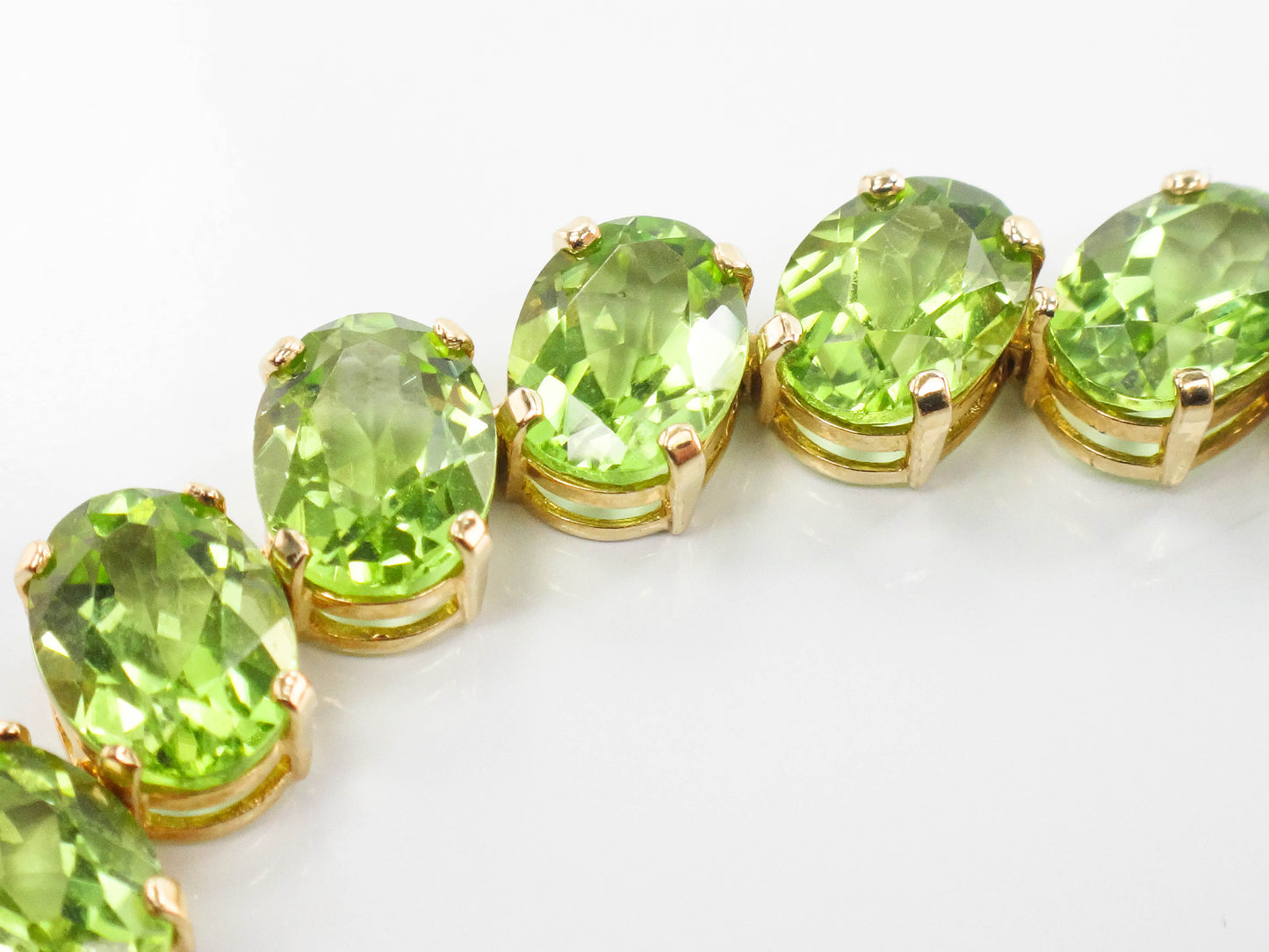 Estate 14k Yellow Gold Oval Cut Natural Peridot Tennis Bracelet, Green Stone Bracelet, 8"