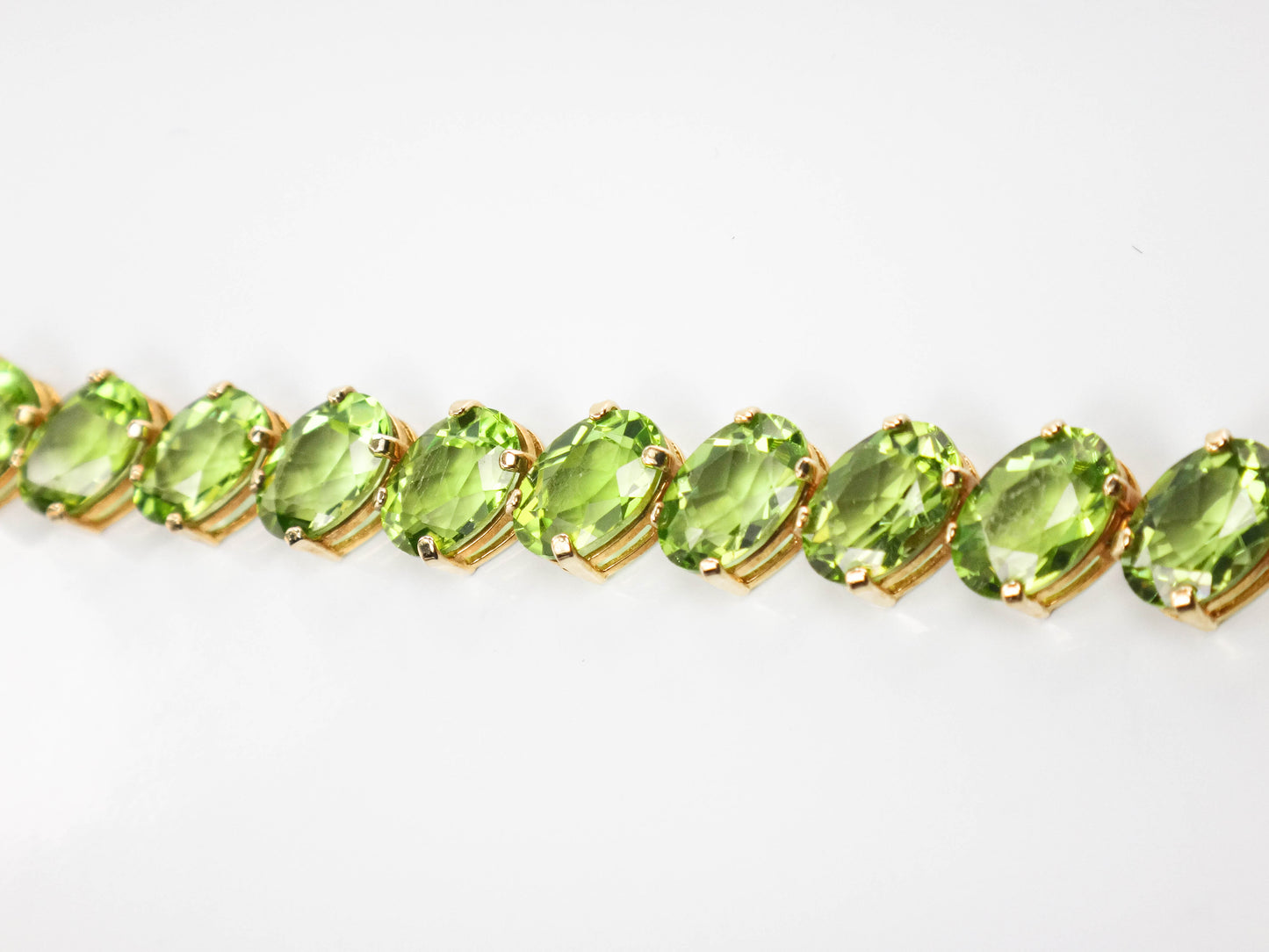 Estate 14k Yellow Gold Oval Cut Natural Peridot Tennis Bracelet, Green Stone Bracelet, 8"
