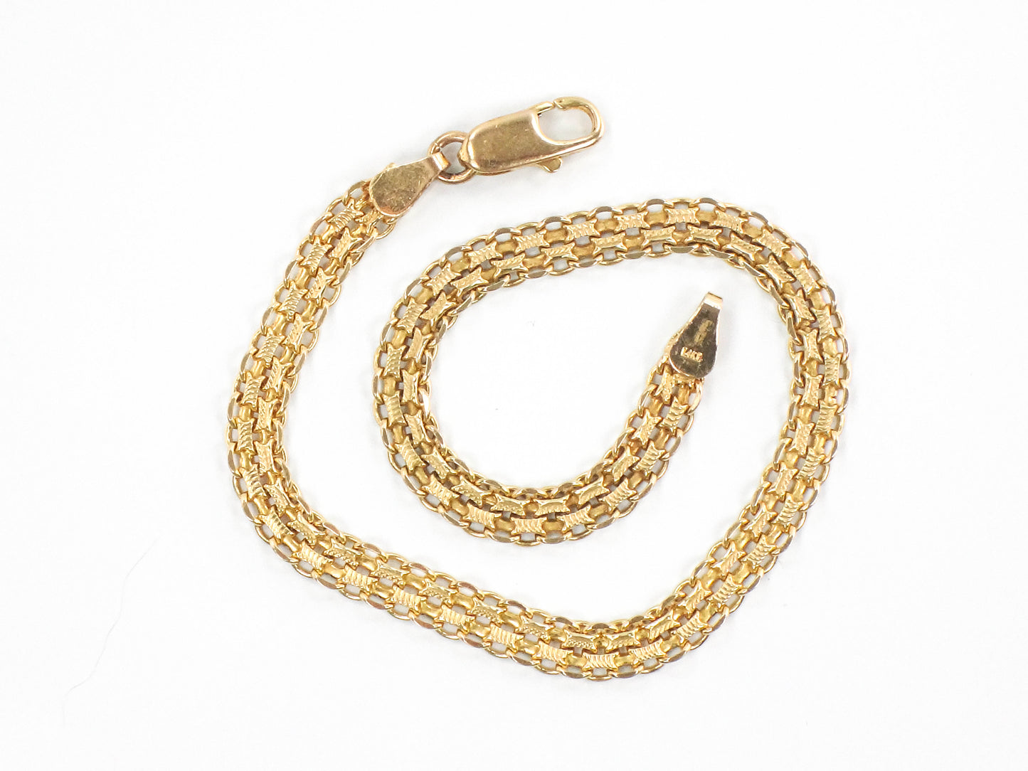 Vintage Solid 14k Yellow Gold Bismark Link Bracelet, 8"