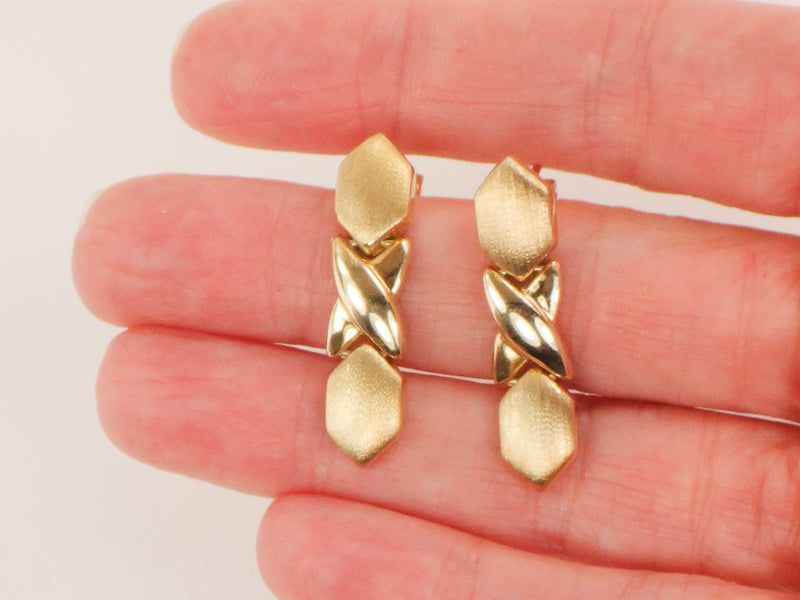 Vintage 14k Yellow Gold Love and Kisses X and O Dangle Earrings