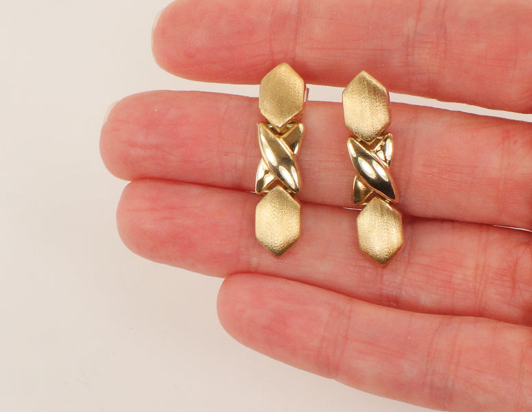 Vintage 14k Yellow Gold Love and Kisses X and O Dangle Earrings