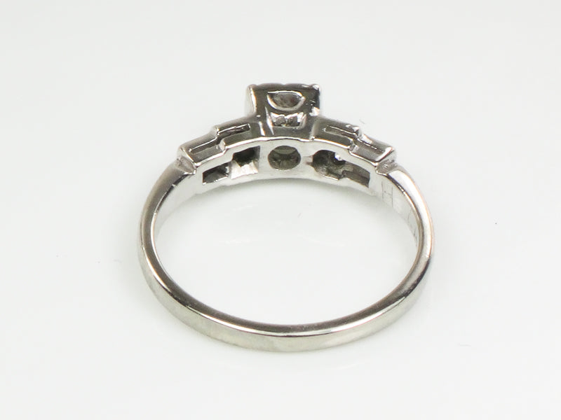 Vintage Art Deco Style 14k White Gold Transitional European Cut Diamond Engagement Ring, Size 5.75