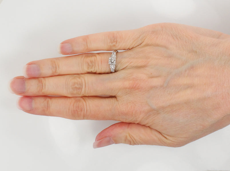 Vintage Art Deco Style 14k White Gold Transitional European Cut Diamond Engagement Ring, Size 5.75