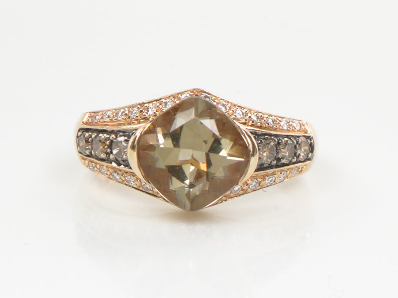 Vintage Le Vian 14k Rose Gold Smoky Quartz and Diamond Ring Size 7