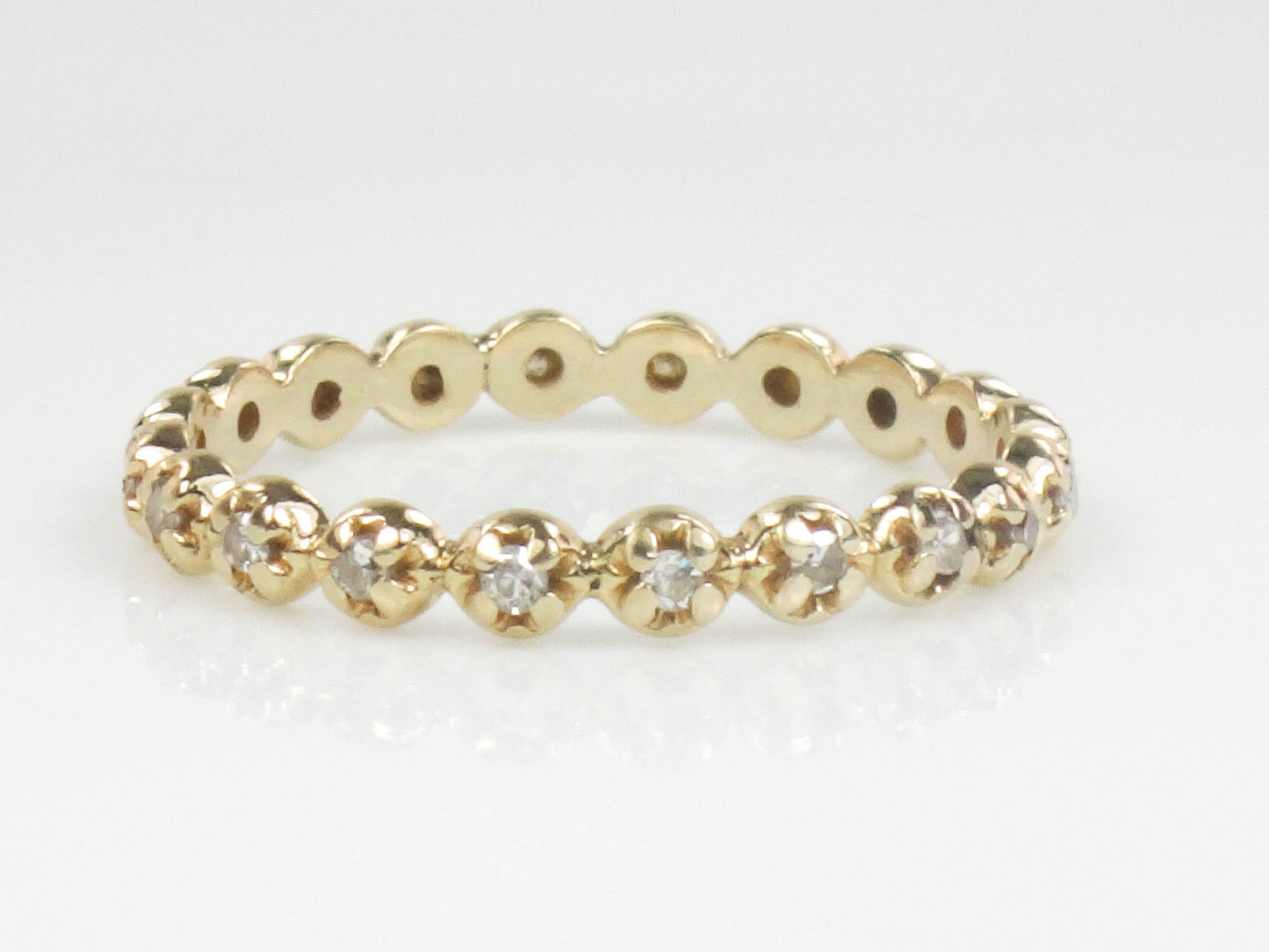 Estate 14k Yellow Gold Diamond Eternity Band, Thin Diamond Wedding Band, Stacking Ring Size 6.25