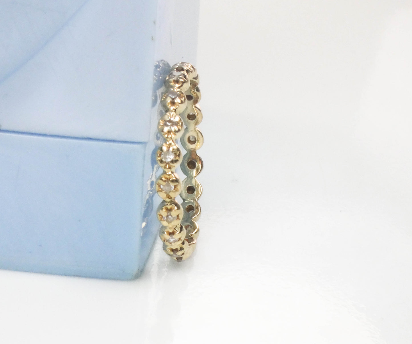 Estate 14k Yellow Gold Diamond Eternity Band, Thin Diamond Wedding Band, Stacking Ring Size 6.25