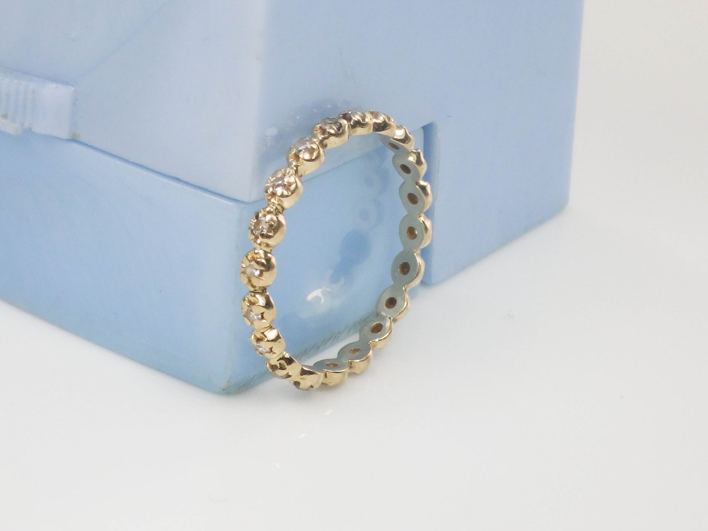 Estate 14k Yellow Gold Diamond Eternity Band, Thin Diamond Wedding Band, Stacking Ring Size 6.25