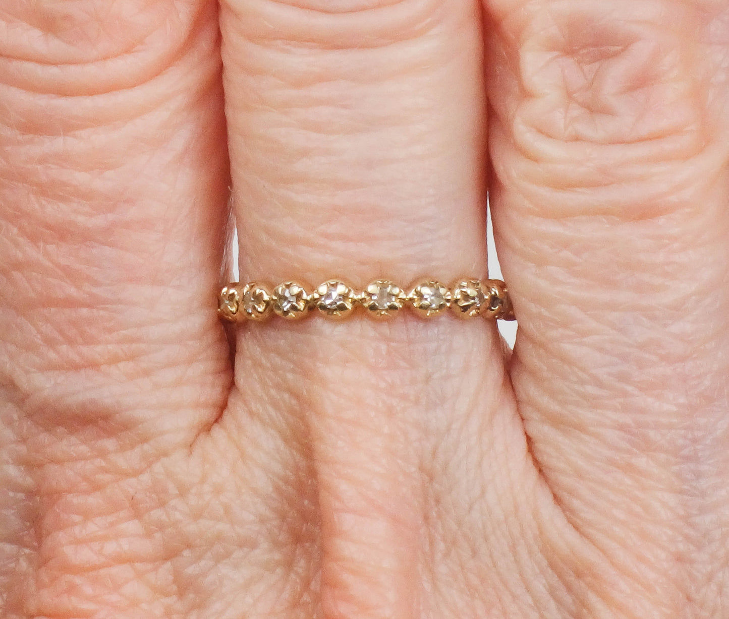 Estate 14k Yellow Gold Diamond Eternity Band, Thin Diamond Wedding Band, Stacking Ring Size 6.25