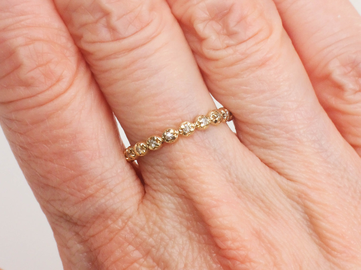 Estate 14k Yellow Gold Diamond Eternity Band, Thin Diamond Wedding Band, Stacking Ring Size 6.25