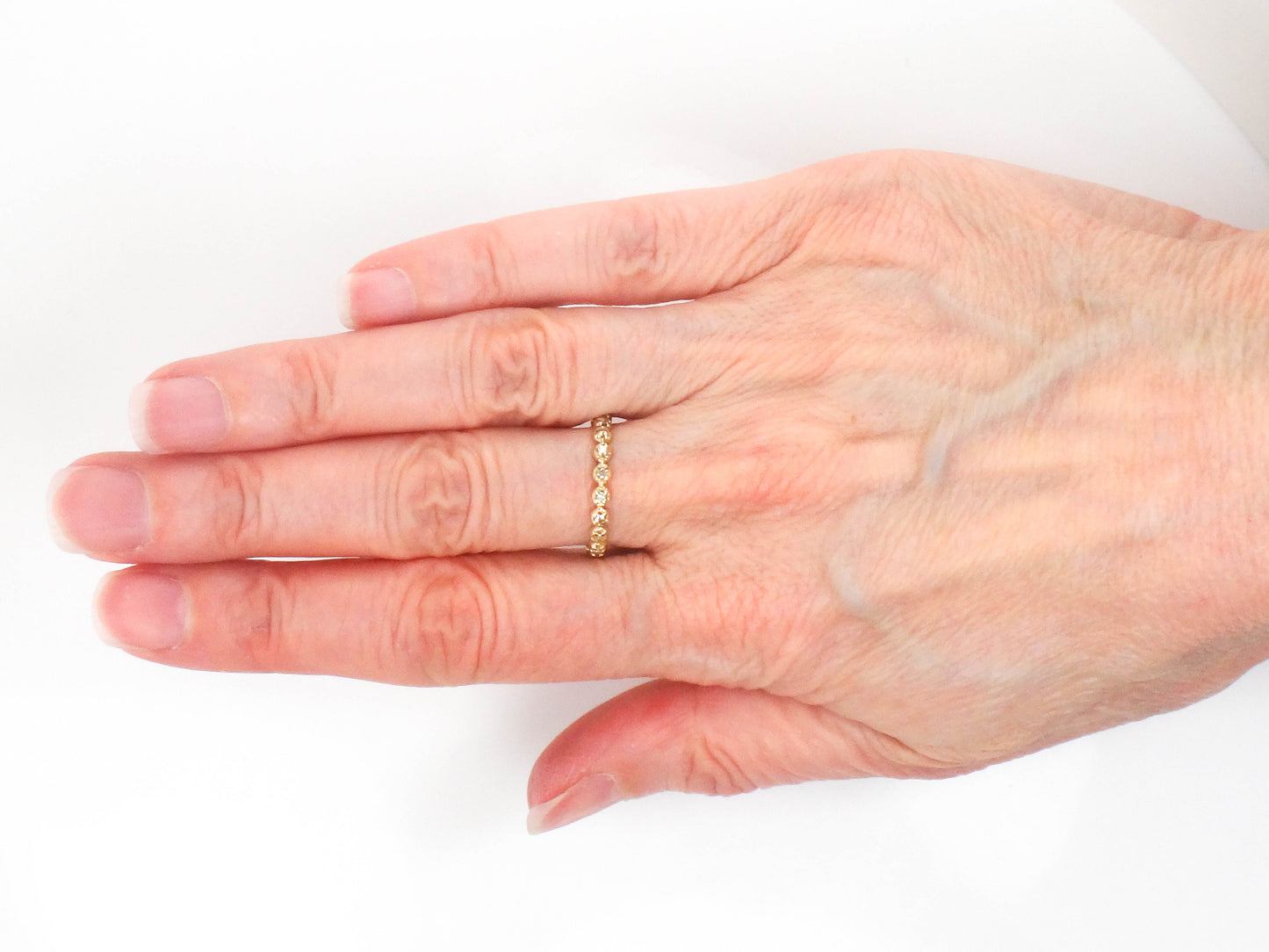 Estate 14k Yellow Gold Diamond Eternity Band, Thin Diamond Wedding Band, Stacking Ring Size 6.25