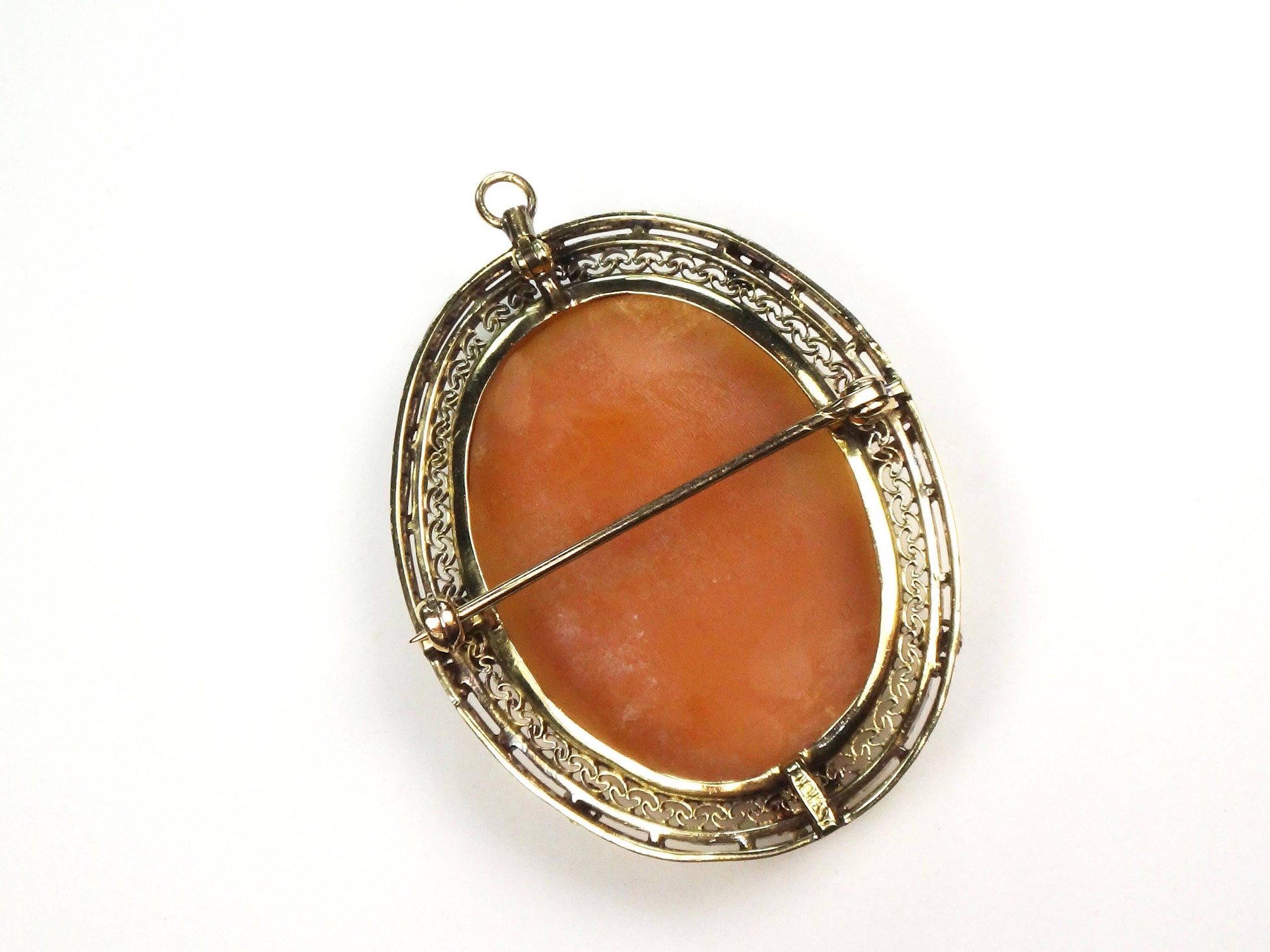 Vintage Art Deco 10k Gold Cameo Pendant Pin: Goddess with Grape Leaves