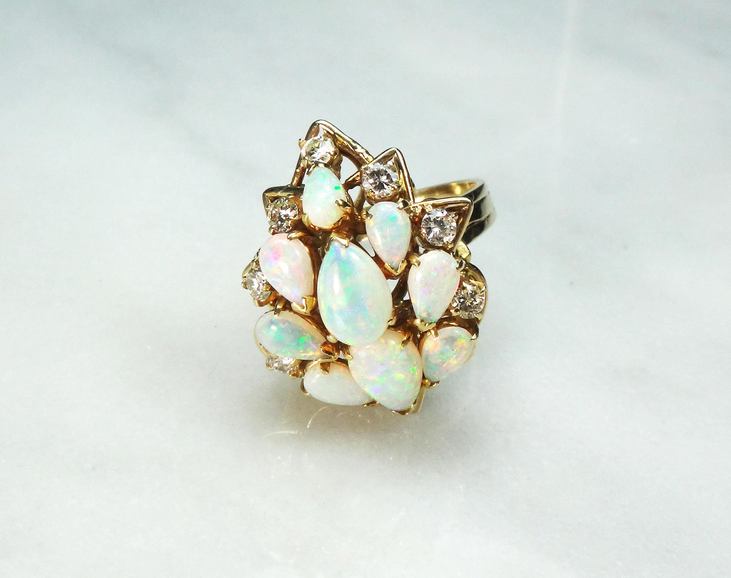 Vintage 14k Yellow Gold Australian Opal & Diamond Ring