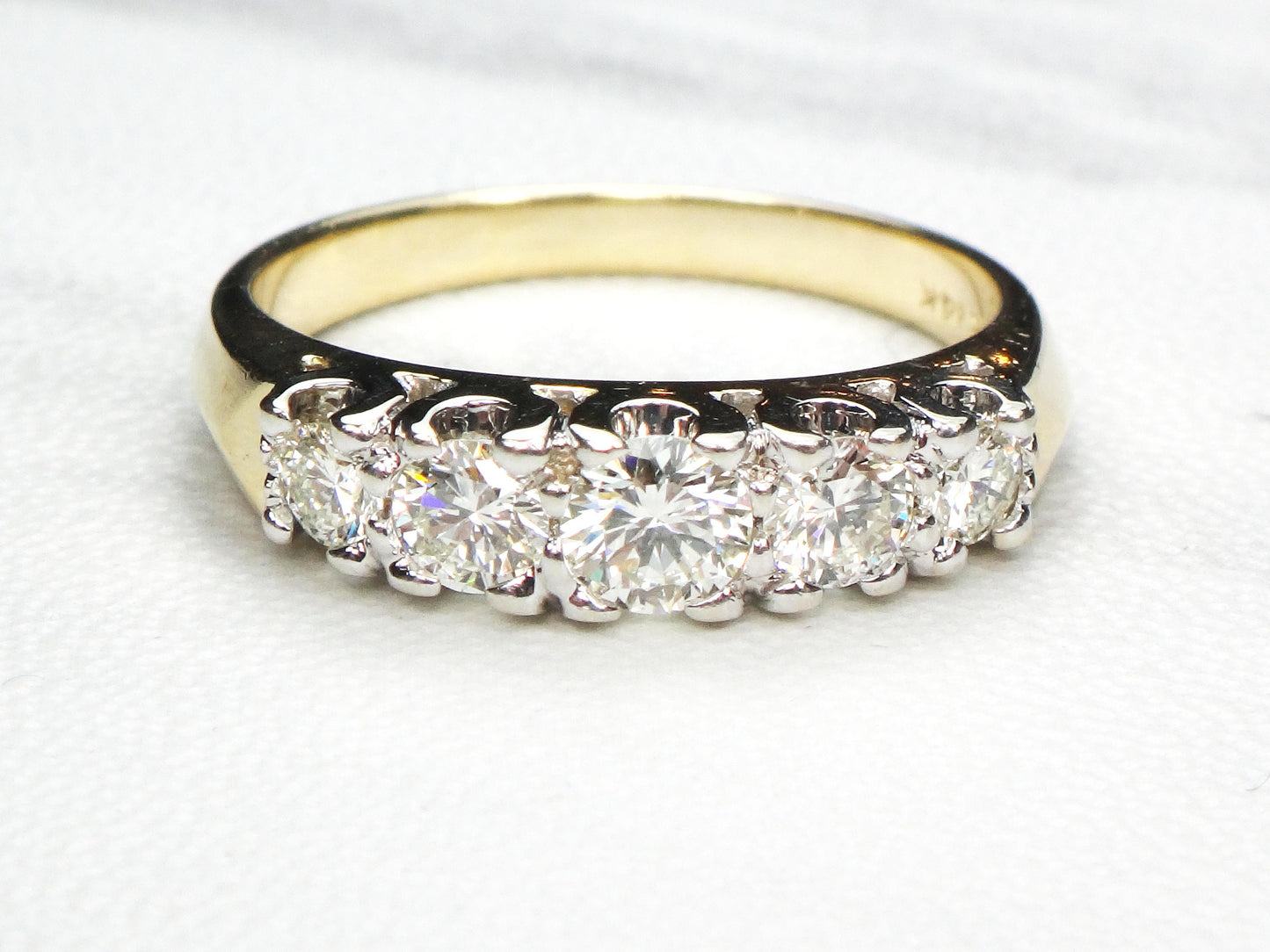 Vintage 14k Gold Natural Diamond Wedding Ring Five Diamond Band Approx .75 CTS TDW