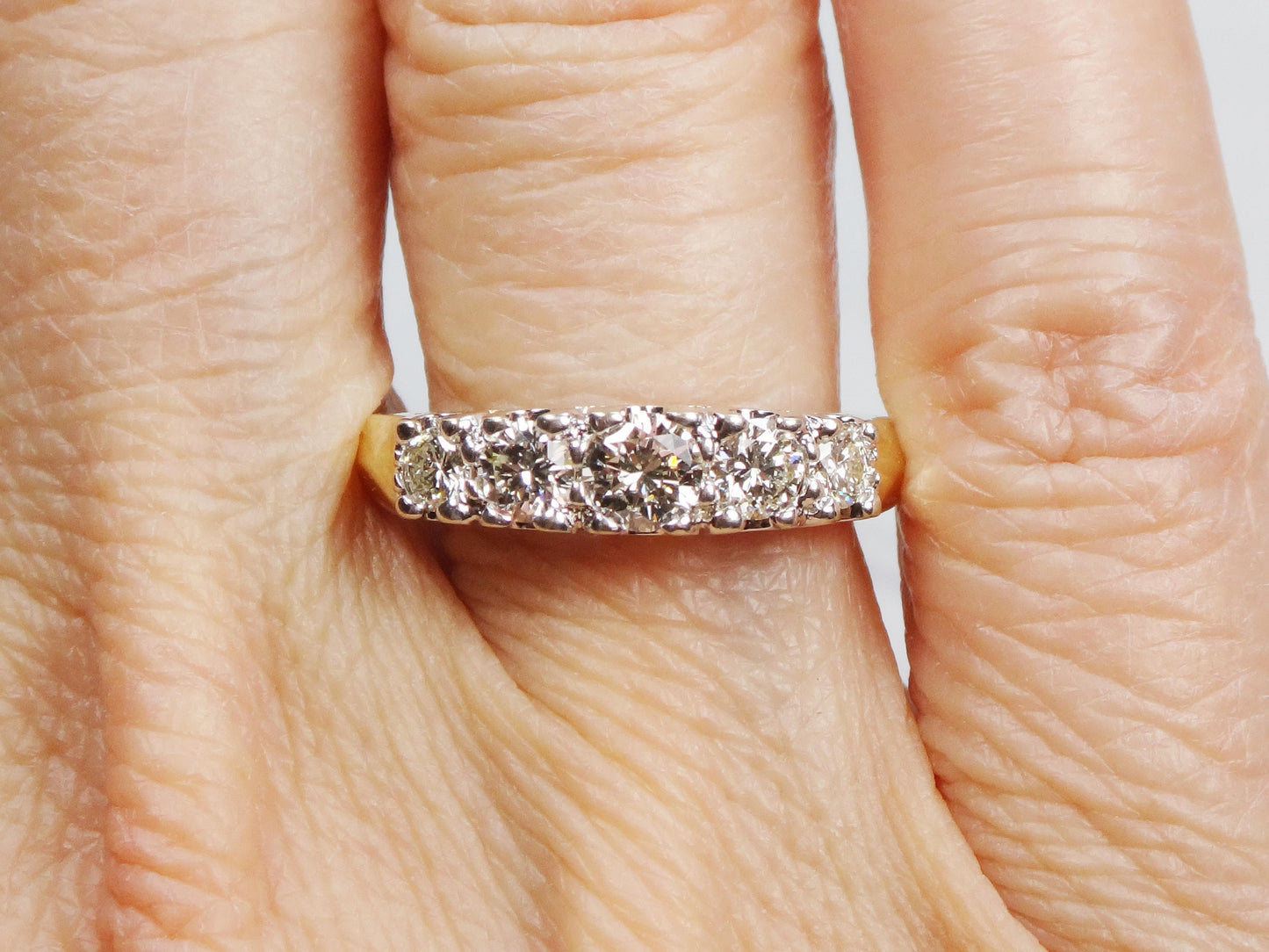 Vintage 14k Gold Natural Diamond Wedding Ring Five Diamond Band Approx .75 CTS TDW