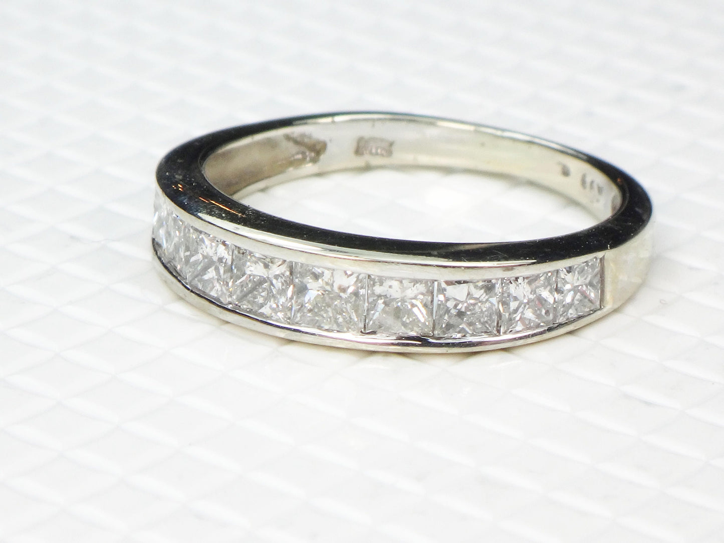 Vintage 14k White Gold Princess Cut Diamond Wedding Band Ring, 1.25 Carat, Size 6.5