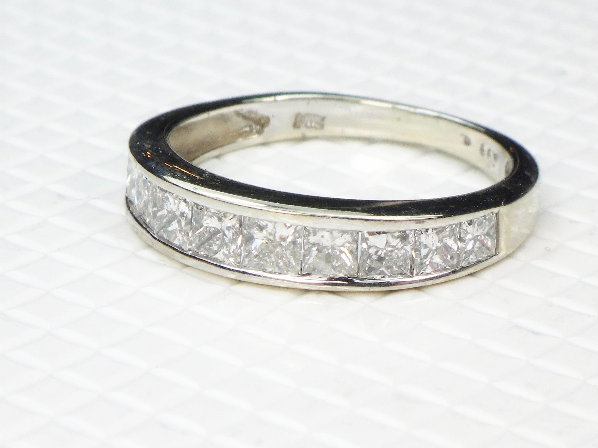 Vintage 14k White Gold Princess Cut Diamond Wedding Band Ring, 1.25 Carat, Size 6.5