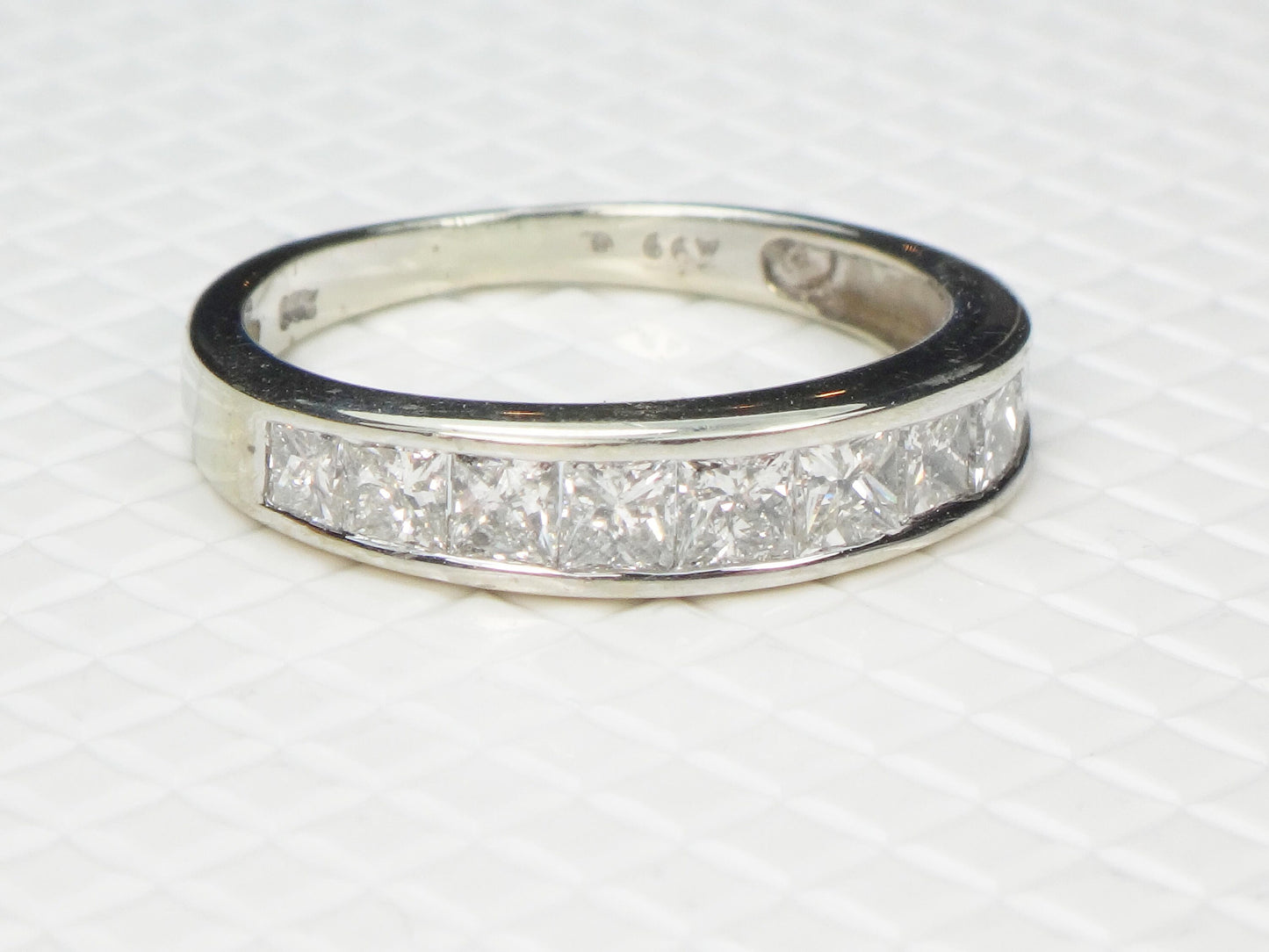 Vintage 14k White Gold Princess Cut Diamond Wedding Band Ring, 1.25 Carat, Size 6.5