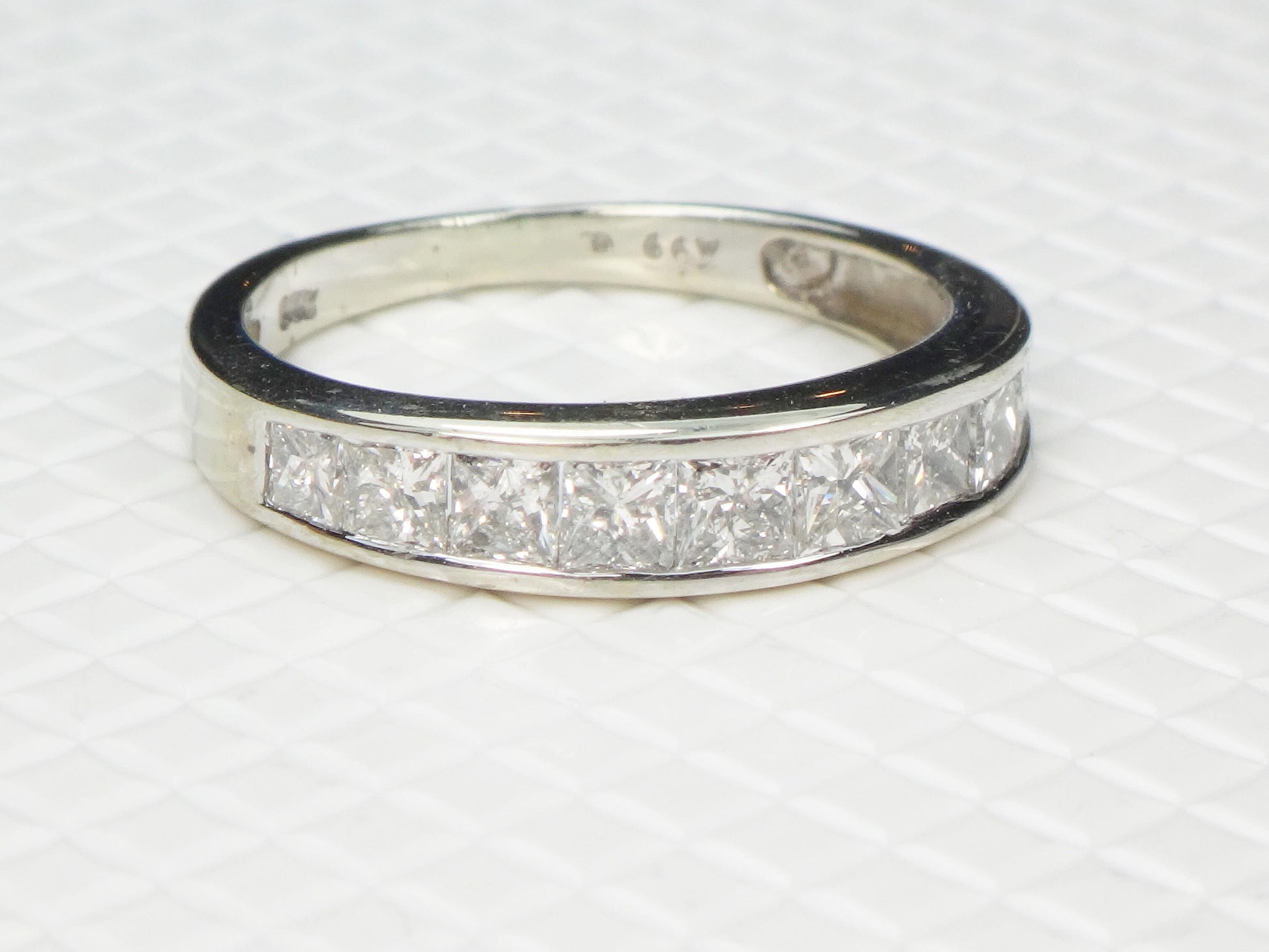Vintage 14k White Gold Princess Cut Diamond Wedding Band Ring, 1.25 Carat, Size 6.5
