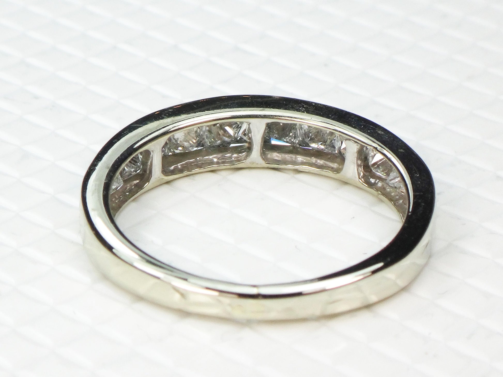 Vintage 14k White Gold Princess Cut Diamond Wedding Band Ring, 1.25 Carat, Size 6.5