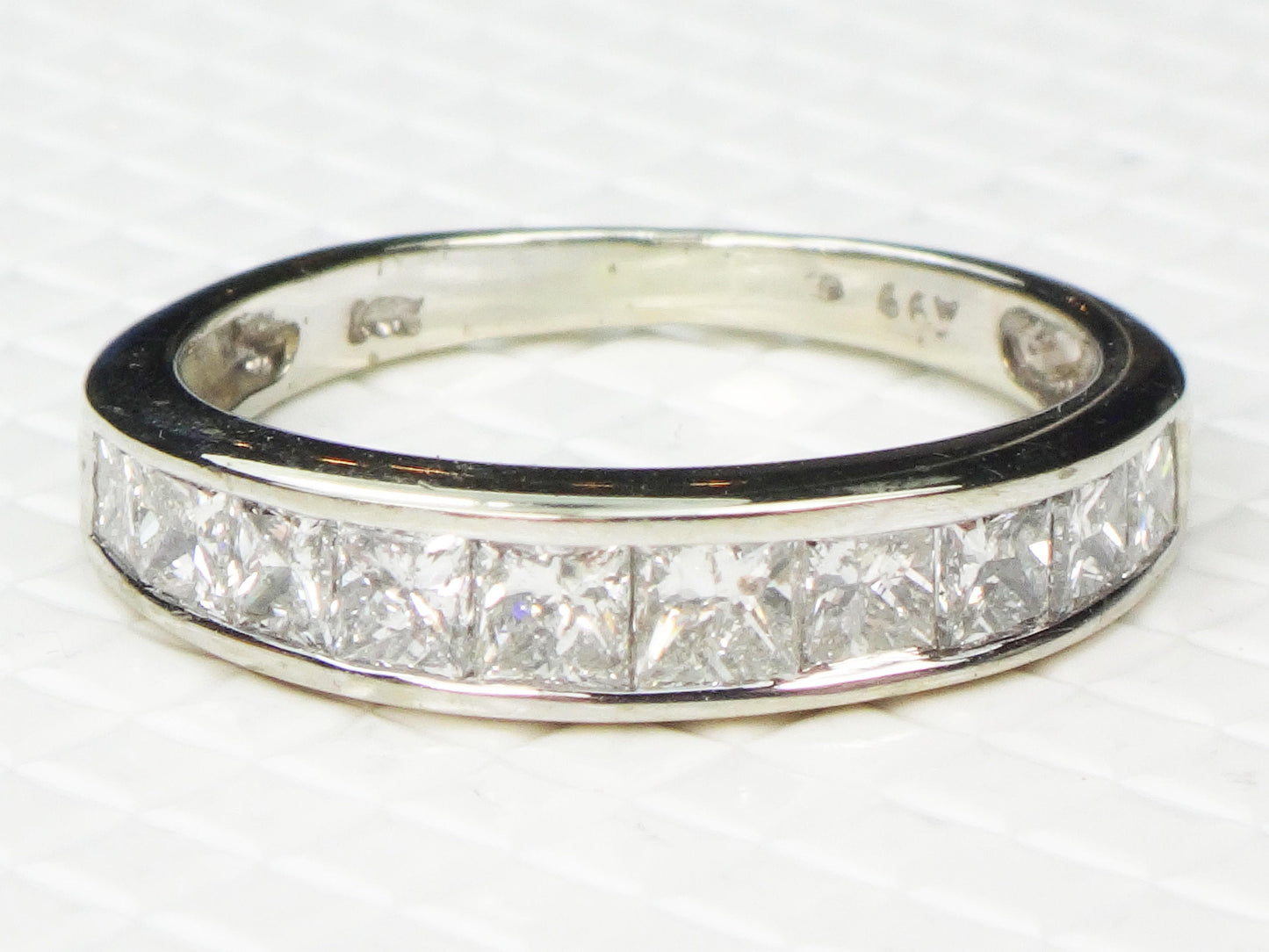 Vintage 14k White Gold Princess Cut Diamond Wedding Band Ring, 1.25 Carat, Size 6.5