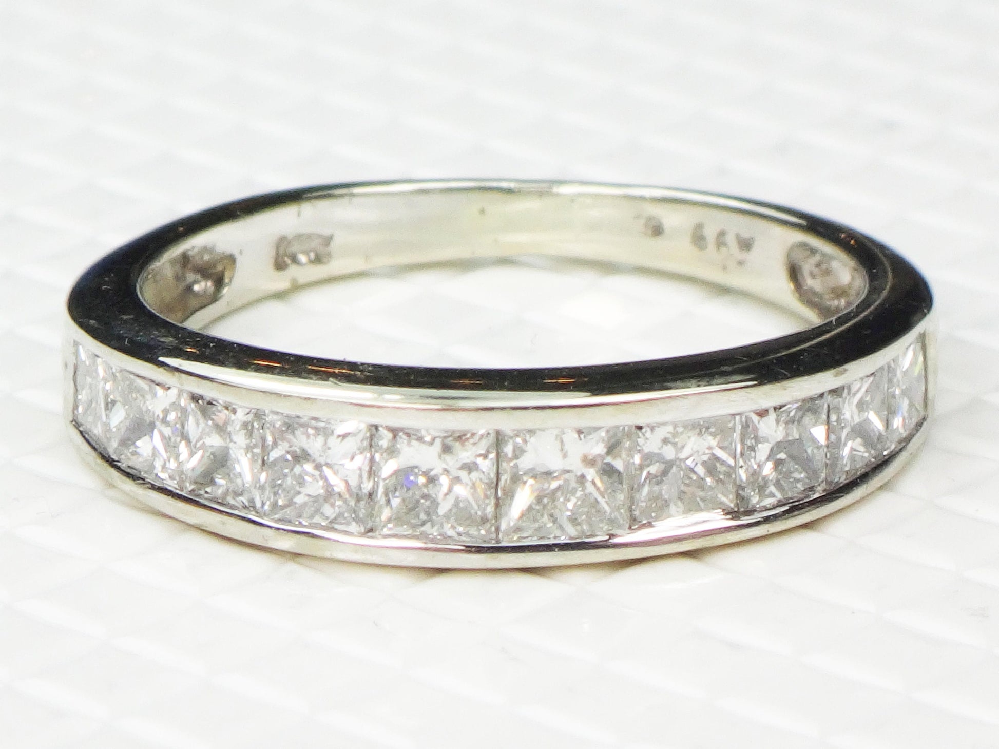 Vintage 14k White Gold Princess Cut Diamond Wedding Band Ring, 1.25 Carat, Size 6.5