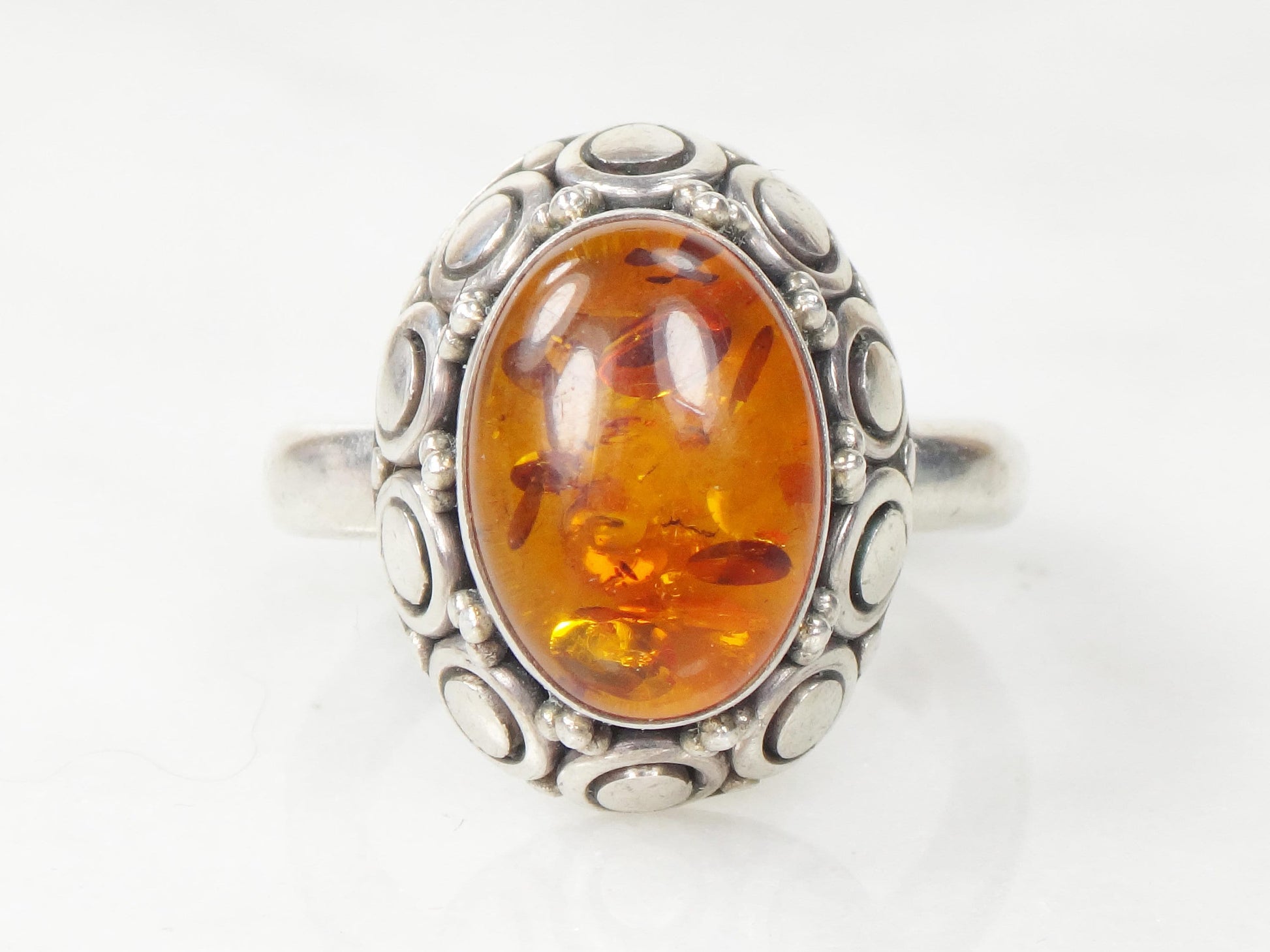 Sterling Silver Amber Ring - Vintage Suarti 925 BA Boho Style - Size 8.75