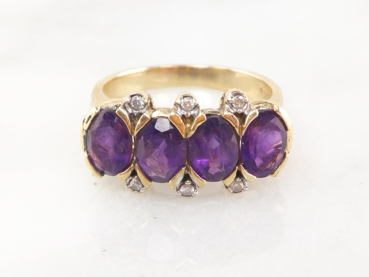 Vintage 10k Gold Iolite Diamond Ring: Purple Stone Band