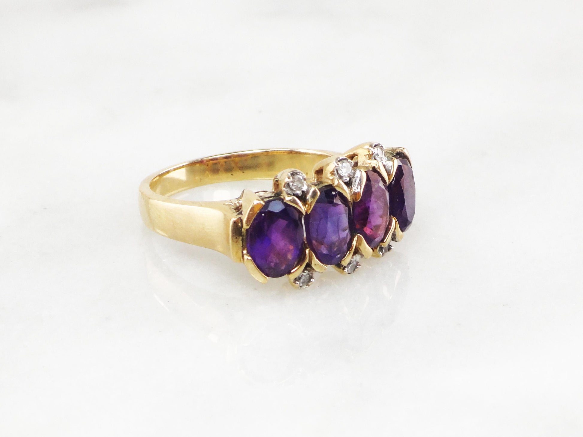 Vintage 10k Gold Iolite Diamond Ring: Purple Stone Band