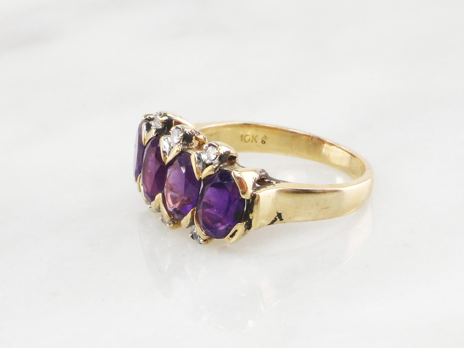 Vintage 10k Gold Iolite Diamond Ring: Purple Stone Band
