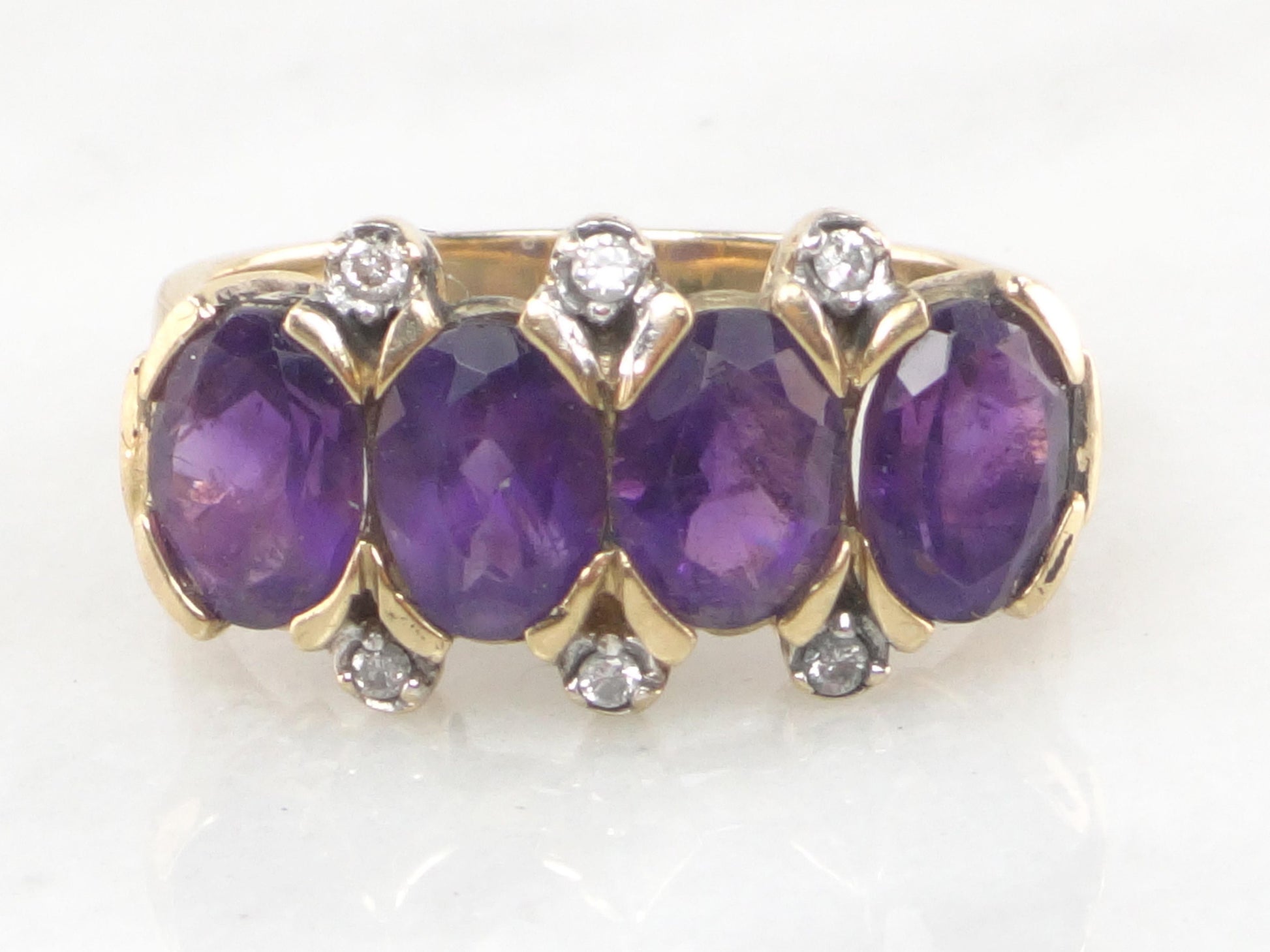 Vintage 10k Gold Iolite Diamond Ring: Purple Stone Band