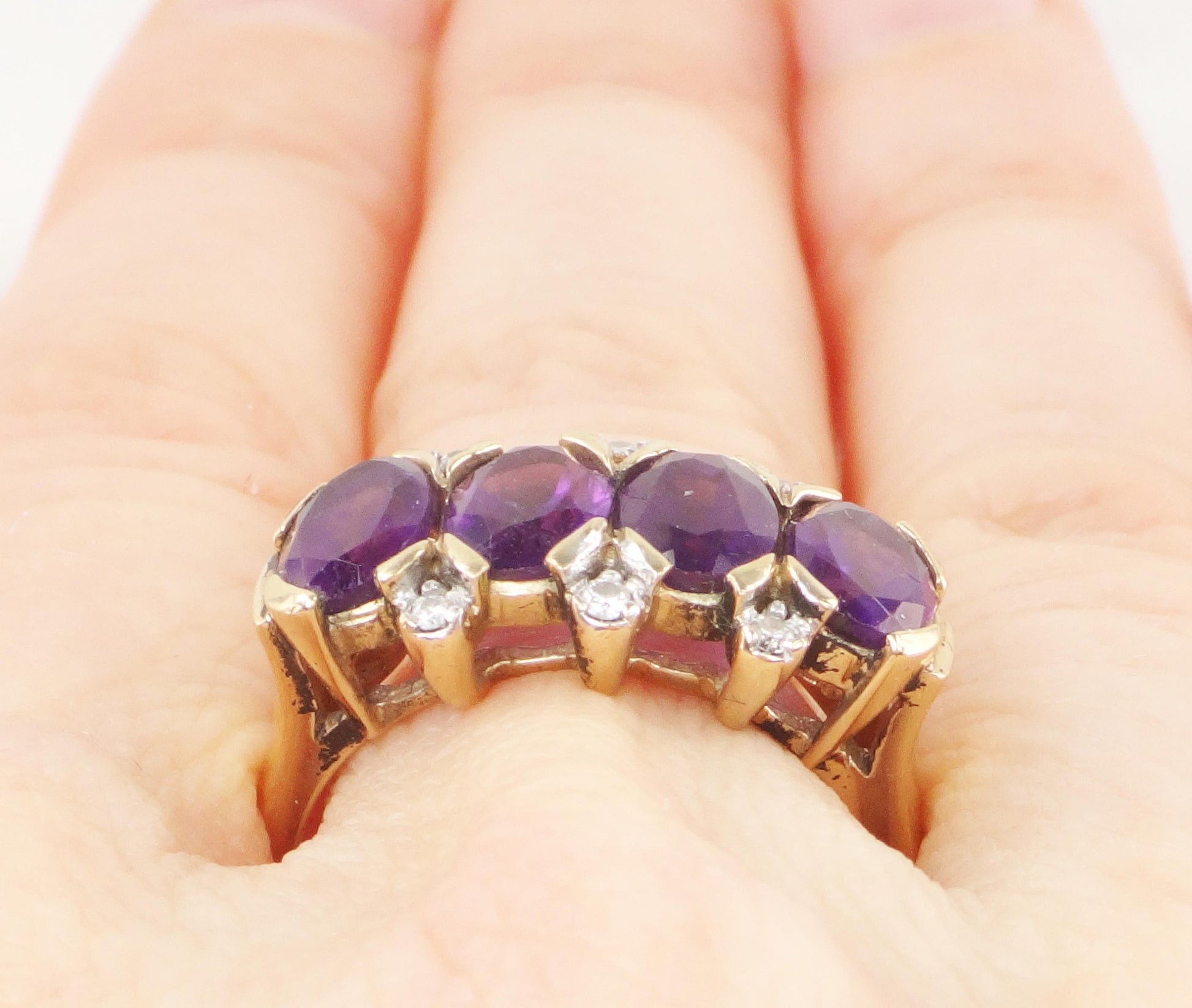 Vintage 10k Gold Iolite Diamond Ring: Purple Stone Band