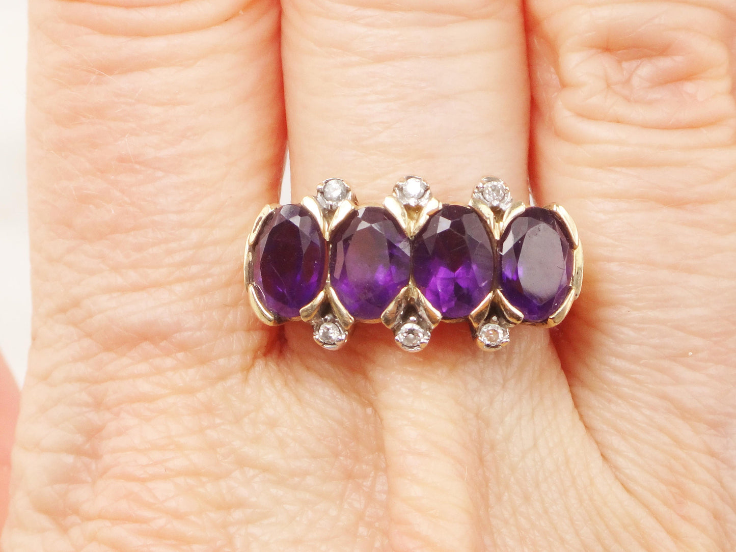 Vintage 10k Gold Iolite Diamond Ring: Purple Stone Band