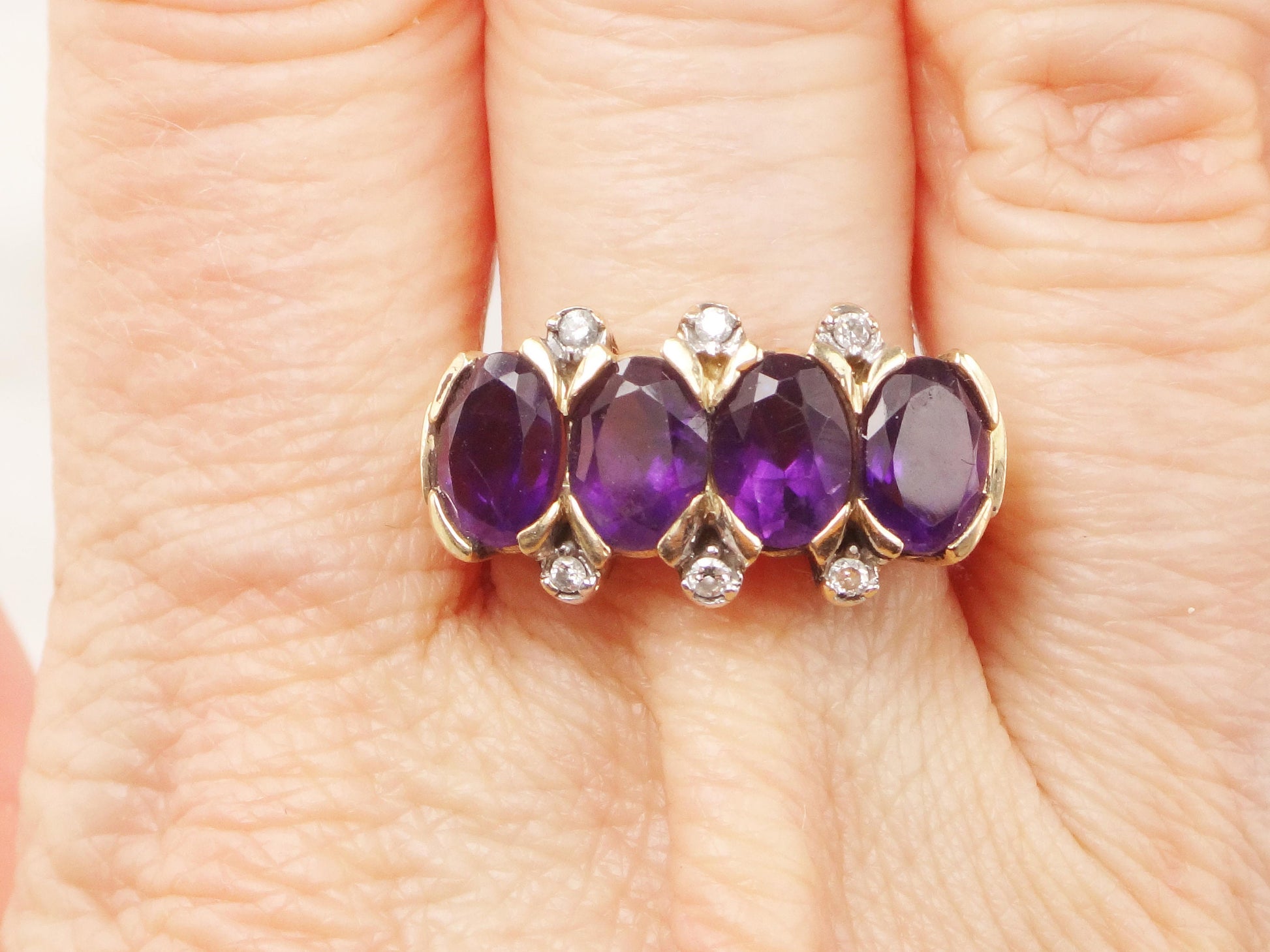 Vintage 10k Gold Iolite Diamond Ring: Purple Stone Band