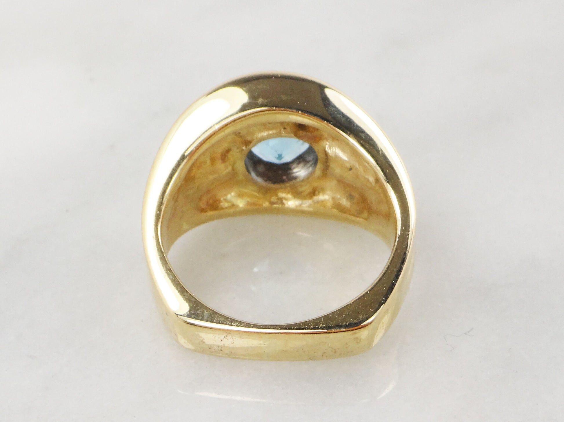 Vintage 14k Yellow Gold Blue Topaz Ring: December Birthstone Cigar Band