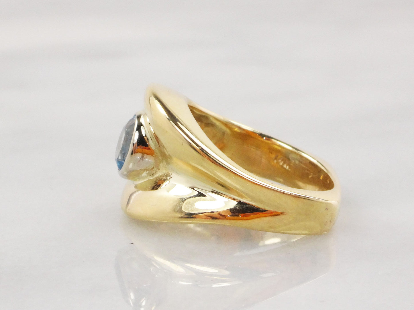 Vintage 14k Yellow Gold Blue Topaz Ring: December Birthstone Cigar Band
