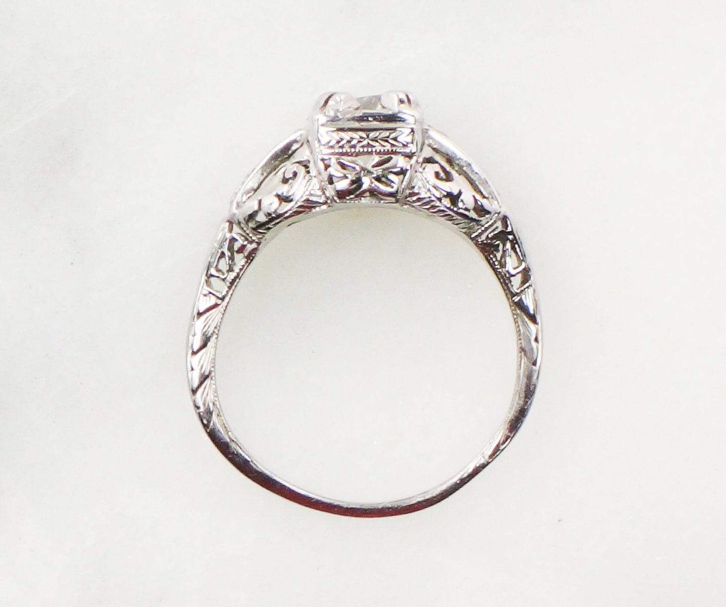 Art Deco Old European Cut Natural Diamond Engagement Ring Approx. .55 Carats - Antique 14k White Gold Diamond Ring