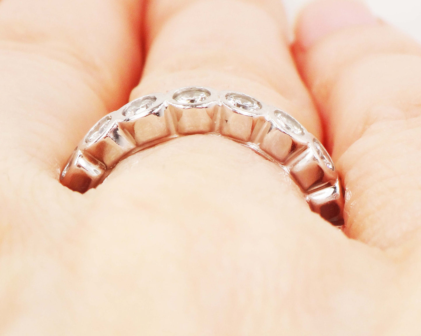 Vintage 14k White Gold Diamond Eternity Ring - Size 4.5