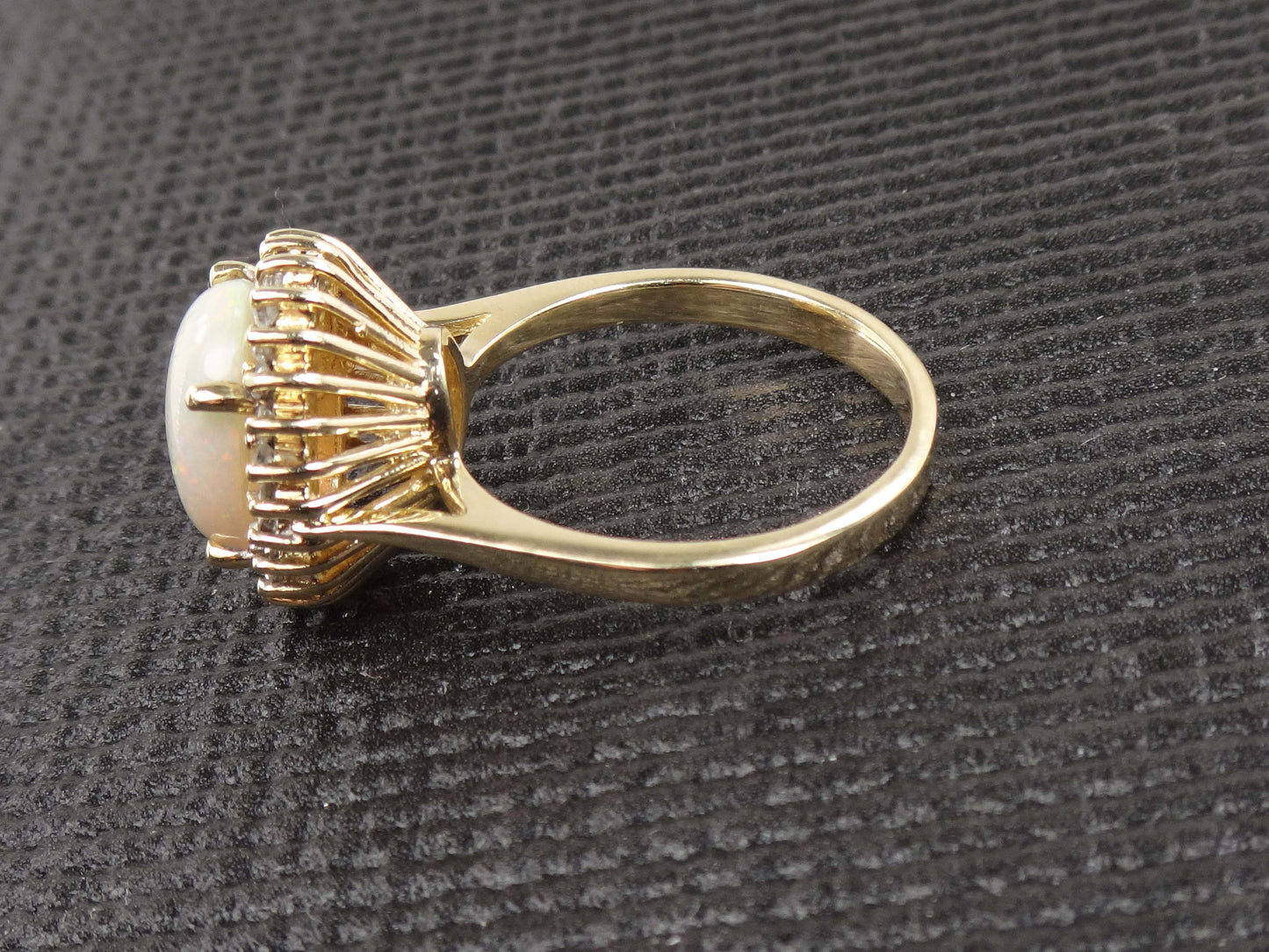 Vintage Australian Opal Ring: 14k Yellow Gold Diamond Halo, October Birthstone