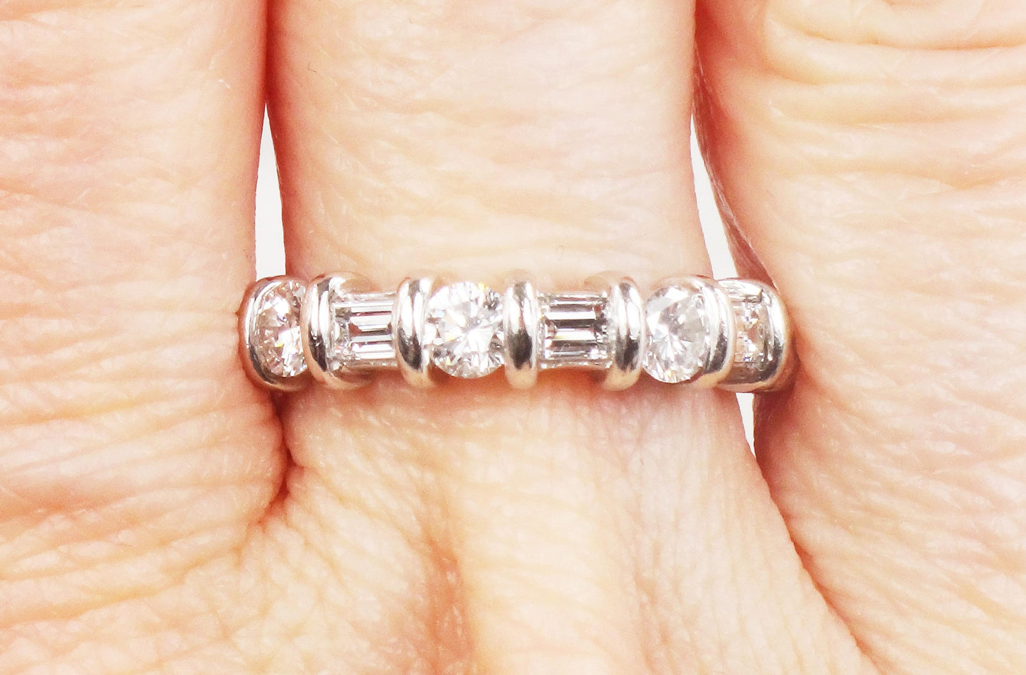 Vintage Martin Flyer Platinum Diamond Wedding Band: Baguette & Round Cut, 1 CT TDW