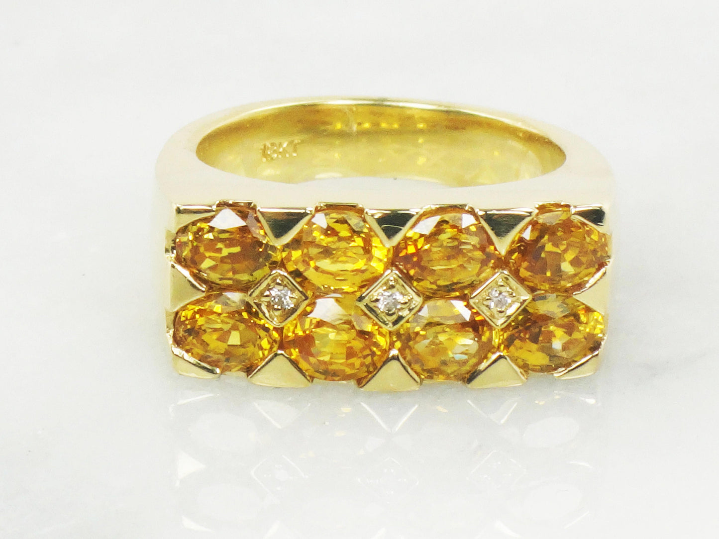 Vintage 18k Gold Natural Yellow Sapphire Ring with Diamond Accent, Size 7