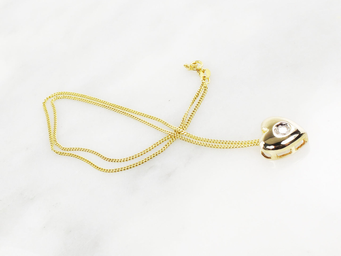 Vintage 14k Yellow Gold Diamond Heart Pendant Necklace, 16" Chain