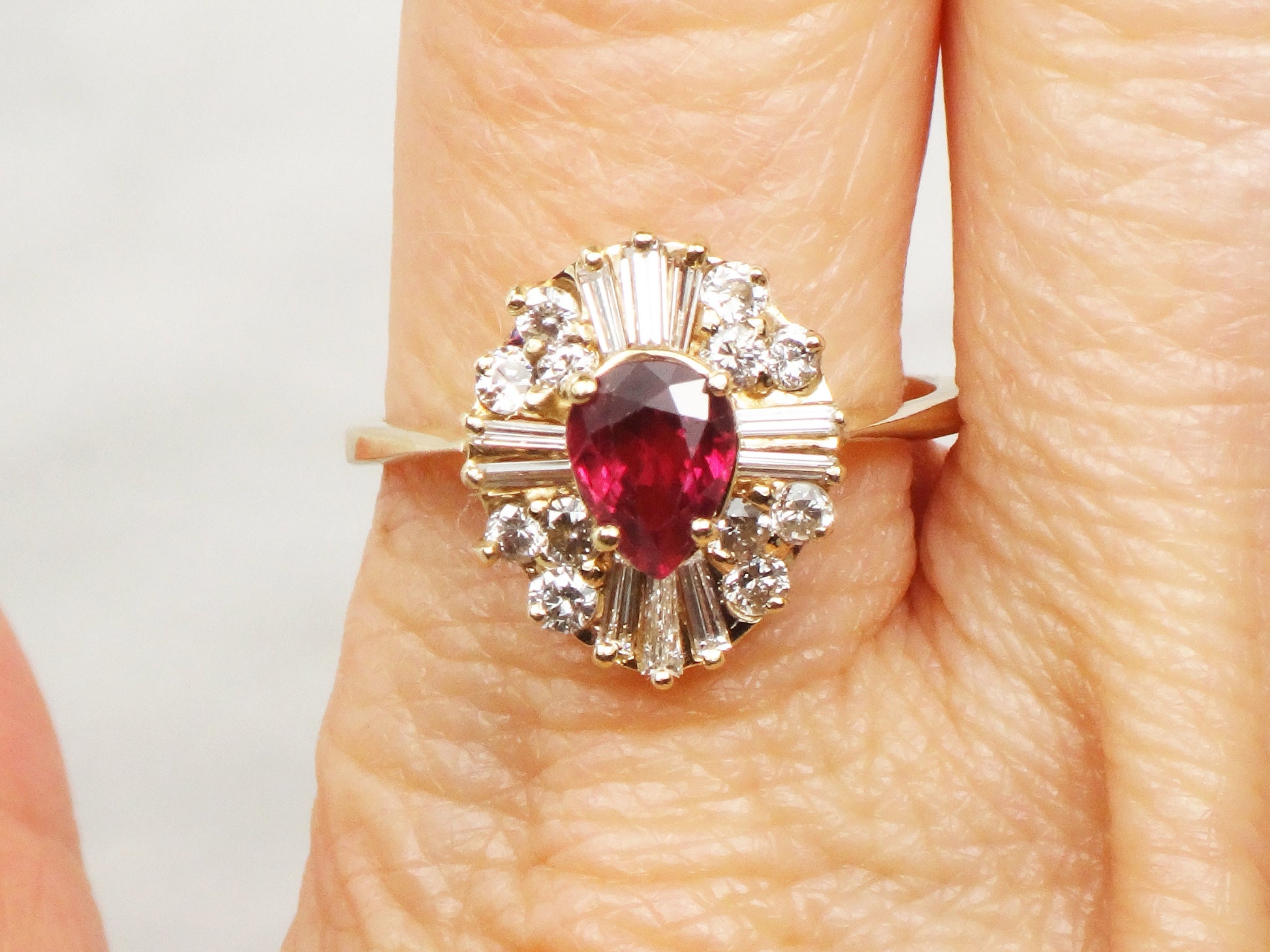 Vintage 14k Yellow Gold Ruby Diamond Ring: Ballerina Style