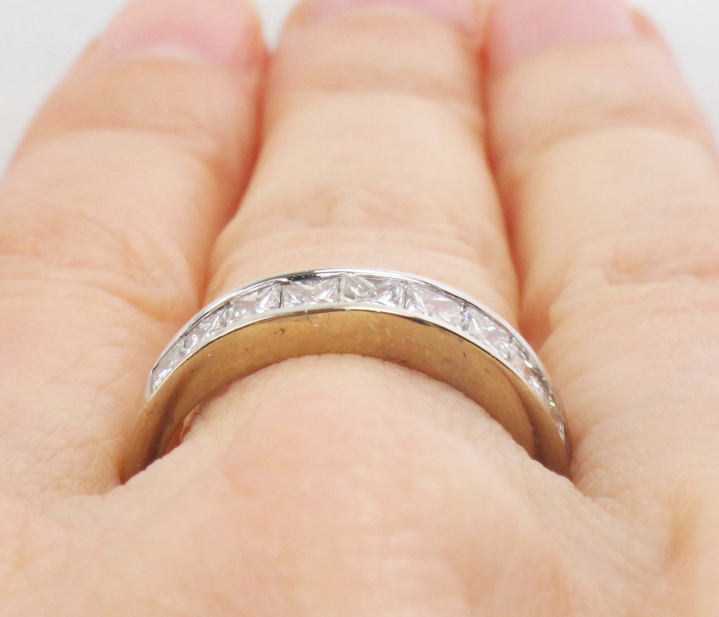 Vintage 14k White Gold Princess Cut Diamond Wedding Band Ring, 1.25 Carat, Size 6.5